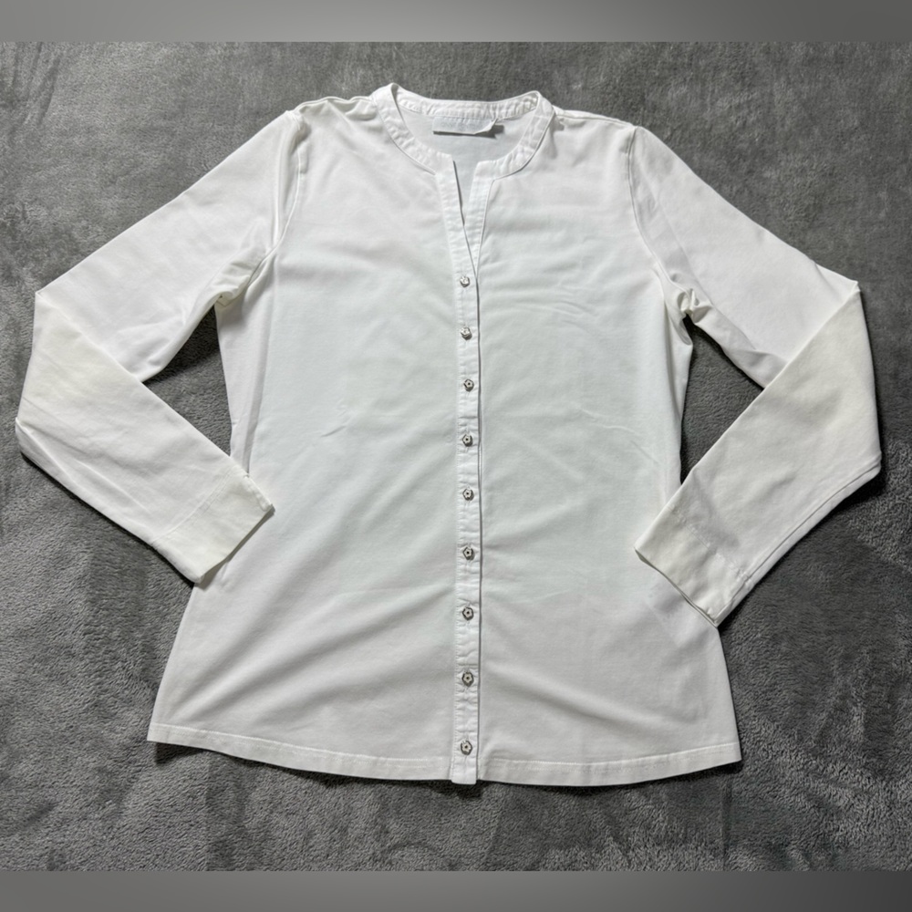 Anne Fontaine Button Up Blouse Womens 42 White Pima Cotton Stretch